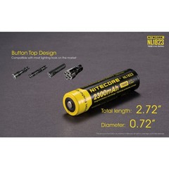 Nitecore NL1823, 2300mAh Rechargeable Lithium Battery