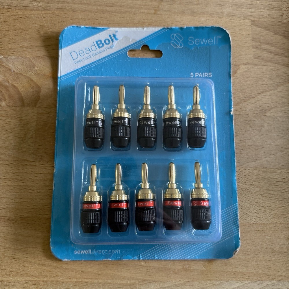 Sewell Deadbolt Fast Lock Banana Plugs 5 Pairs Gold Plated Speaker Connects New