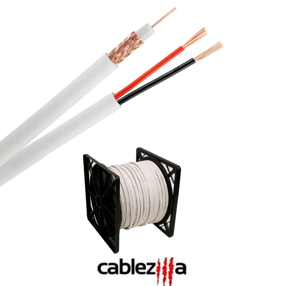RG59 Siamese Coaxial Cable 20AWG 18/2 CCTV Security Camera Bulk Wire 500FT White