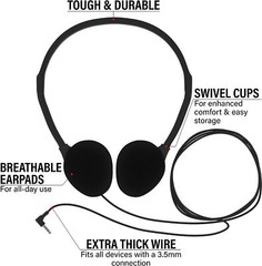 3.5 mm Jack Lightweight Wired On-Ear Stereo Headphones Black NEW Lot