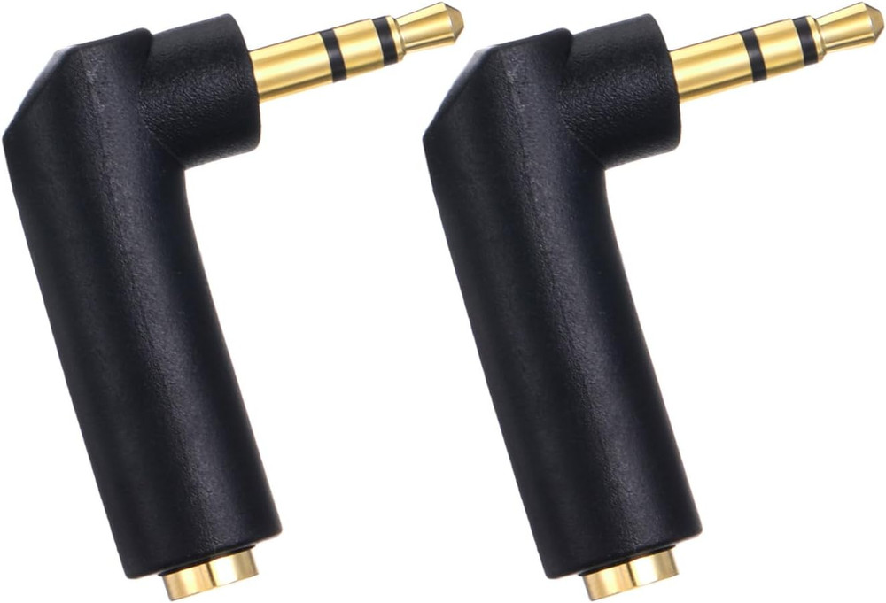 2 PCS 90° 3.5mm Male to Female Audio Adapter, Gold-Plated TRS Right Angle AUX Co