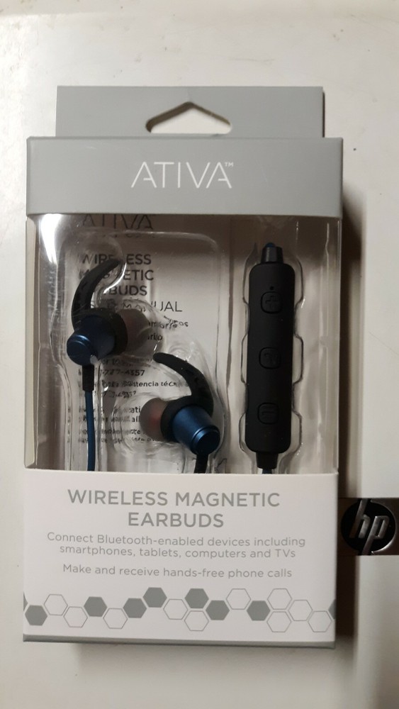NEW Ativa Wireless Magnetic Earbuds Blue Bluetooth Hands free phone calls, NIB