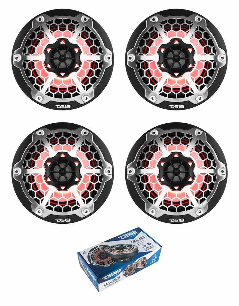 2 Pair DS18 NXL-6M/BK HYDRO Black 6.5″ 1200W 4-Ohm 2 Way Marine Speakers RGB LED