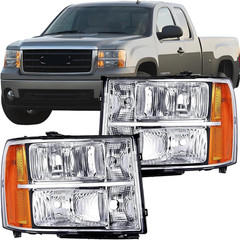 2007-2013 GMC Sierra 1500 2007-2014 2500HD 3500HD Headlight Pair–Compatible