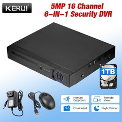 16 Channel 6-in-1 H.265 DVR with 1TB Hard Drive, Plug & Play Security Recorder