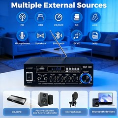 2000W 2CH bluetooth Stereo Audio Amplifier HiFi Receiver Amp f/ Home Car Speaker
