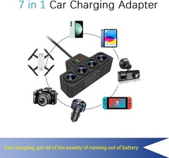 7-in-1 4Way Car Cigarette Lighter Socket Splitter Fast Charger Power Adapter 12V
