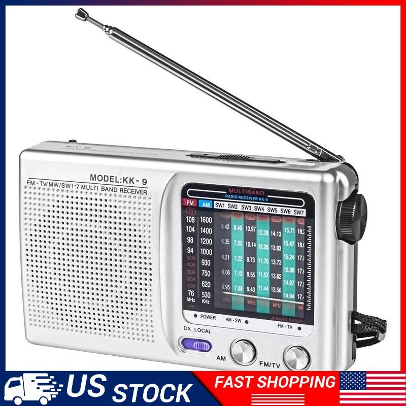 PORTABLE 9 BAND WORLD RECEIVER FM(TV)/AM/SW1-7 MULTIBAND RADIO RECEIVER KK-9 New