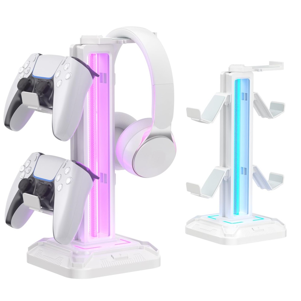 KDD White RGB Headset Stand with 9 Modes & Detachable Controller Holder for Desk
