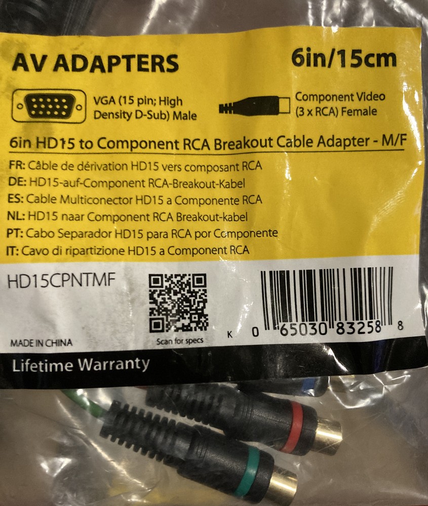 NEW – StarTech 6 in. (15 cm) VGA to RCA Cable – HD15 (M)/Component