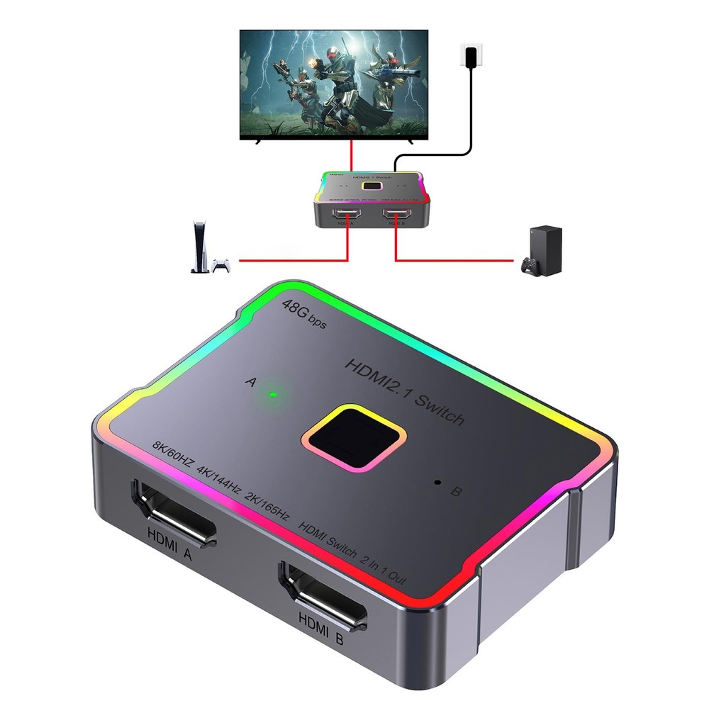 hdmi Switch 4K 120hz 144hz 240hz Splitter 2 in 1 Out 8K 60hz switcher 2.1 Hub…