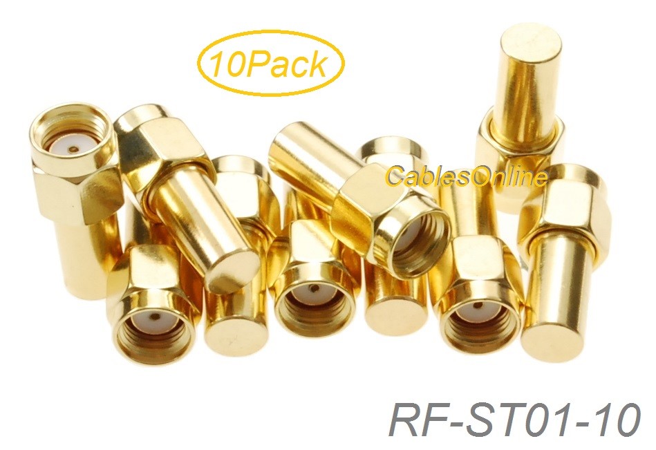 10Pack RP-SMA Male 50-Ohm Coaxial Termination Load, Brass Gold Plated