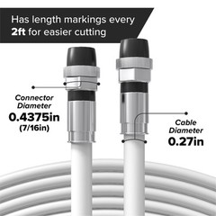 White, Booted RG6 Coaxial Cable, All Weather Proof Coax, 35 Feet (10.5 Meter)