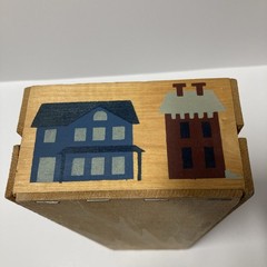 Vtg Cassette Tape Wood Crate Storage Holder Hand Painted Tole Houses Holds 16