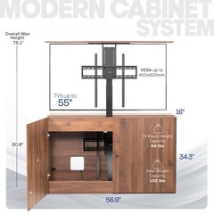 VIVO Walnut Motorized Vertical Lift Concealed TV Cabinet Kit, Holds 32”-55” TVs