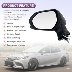 Driver Side View Mirror Compatible With L-Driver Side Textured Black-3 Pins