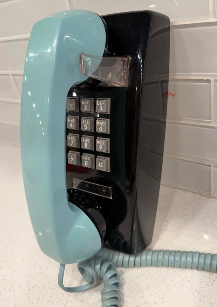 Vintage ITT Bell Telephone Wall Mount Push Button Black & Robins Egg Blue -COOL!
