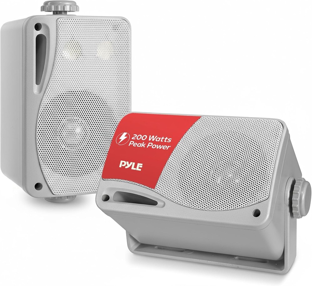 Pyle 3-Way Waterproof Marine Box Speakers – 3.5″ 200 Watt Dual Indoor Outdoor…
