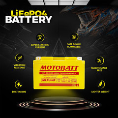 Motobatt ML7U-HP LifePo4 Lithium Battery, Maintenance Free Powersport
