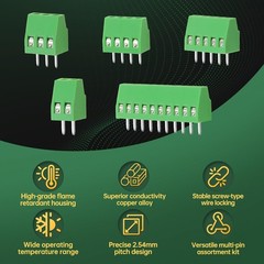 54 Pcs 2.54mm Pitch PCB Mount Screw Terminal Block Connector, 2P 3P 4P 5P 10P…