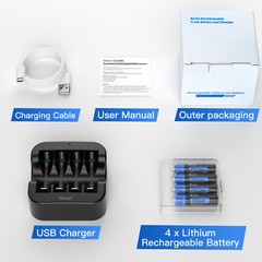 1100mWh Hixon AAA 1.5V Lithium Rechargeable Batteries &Charger High Quality LOT