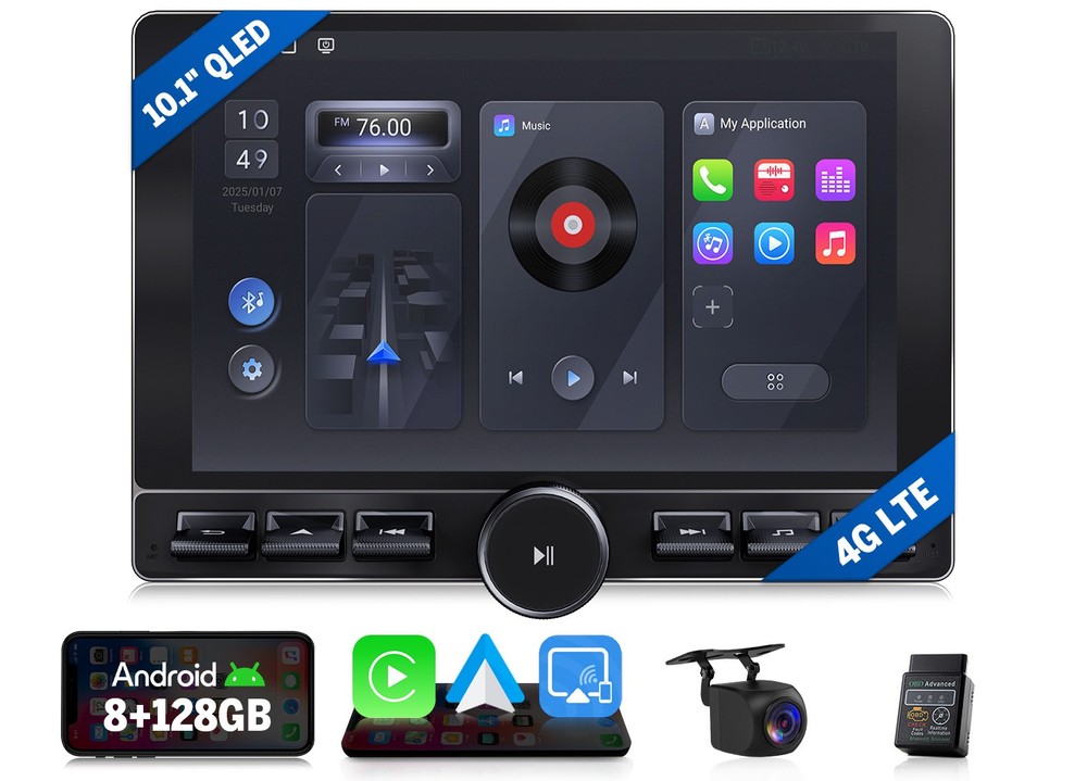 10.1″ QLED 8+128 Android Auto Car Stereo Head Unit CarPlay GPS Double DIN 4G LTE