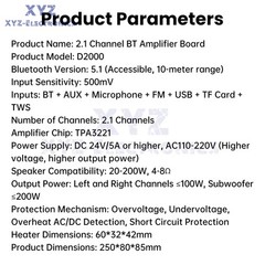 DC 24V AC110-220V Bluetooth Amplifier Board 2.1Channel 100W+100W+200W high-power