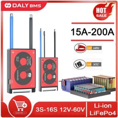 Daly BMS 3S-16S 12V-60V 15-200A Common Port w/Balance NTC for Li-ion LiFePo4 lot
