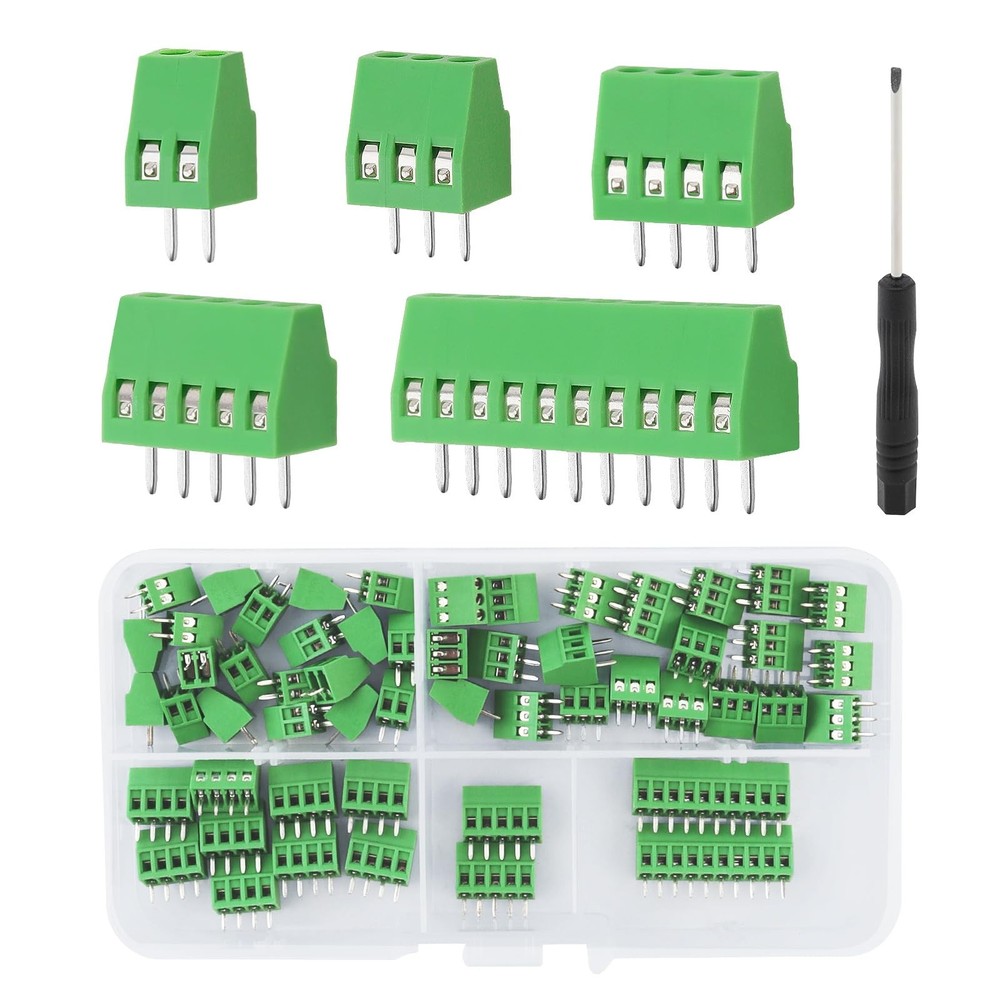 54 Pcs 2.54mm Pitch PCB Mount Screw Terminal Block Connector, 2P 3P 4P 5P 10P…