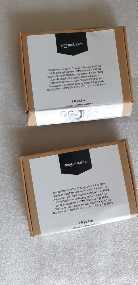 Lot of 2 Amazon Basics Black DisplayPort to HDMI Display Cable 4k@60Hz -3ft/0.9m