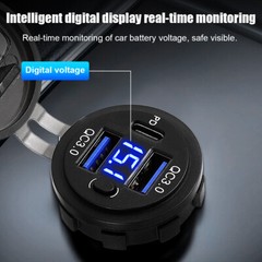 12V-24V PD+QC3.0 Dual USB Car Fast Charger Power Socket Outlet LED Voltmeter LOT