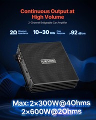 VEVOR Car Audio Amplifier Car Amplifier 2-Channel Class AB Max. 2x300W at 4 Ohms