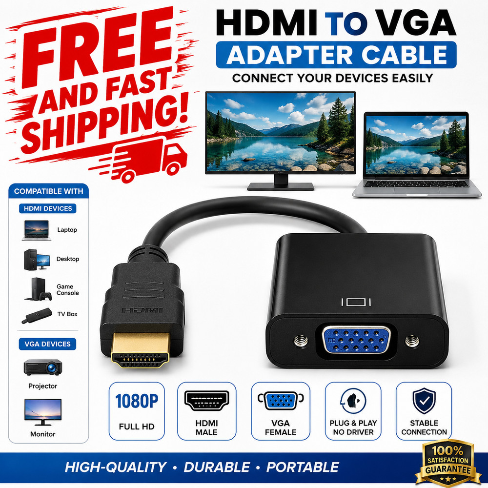 HDMI to VGA Adapter 1080P Active Converter Cable for PC Laptop Monitor Projector