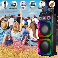Dual 15” Woofers Powerful Bass Sound Bluetooth Speaker w/ Mic LED Party Speaker