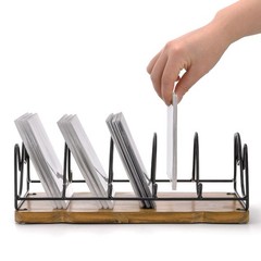 Rustic CD/DVD Storage Rack, 5-Slot Metal Wire & Wooden Base, Holds 25 Cases