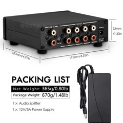 HiFi 4-way Stereo Audio Switcher Box Preamp Analog RCA Splitter w/Volume Control