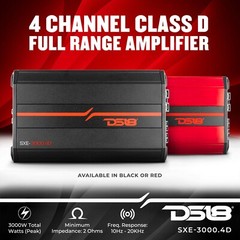DS18 SXE-3000.4D Car Amplifier Full-Range Class D 4-Channel – New Design – Red