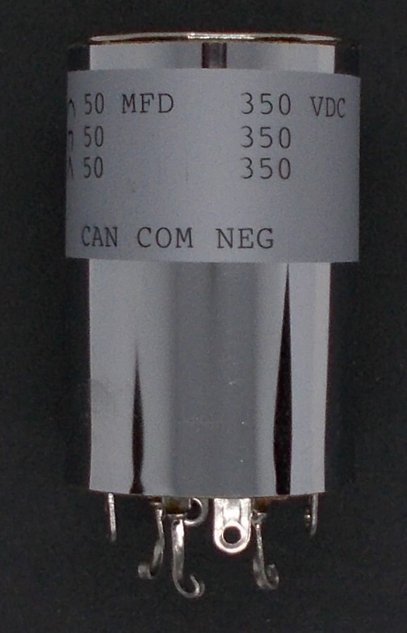 50/50/50uF @ 350vdc 3-section 1.5-in.dia. Electrolytic Can Capacitor
