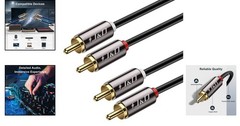 3ft Gold-Plated RCA Male to Male Audio Cable – Tangle-Free Stereo Performance