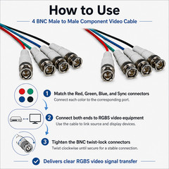 4 BNC Male to Male Component Video Cable – 6ft / 10ft / 25ft