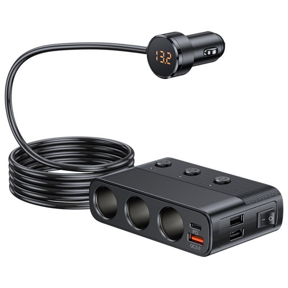 7 in 1 Cigarette Lighter Splitter 3 Socket Car Charger Adapter 12V/24V PD 2 USB