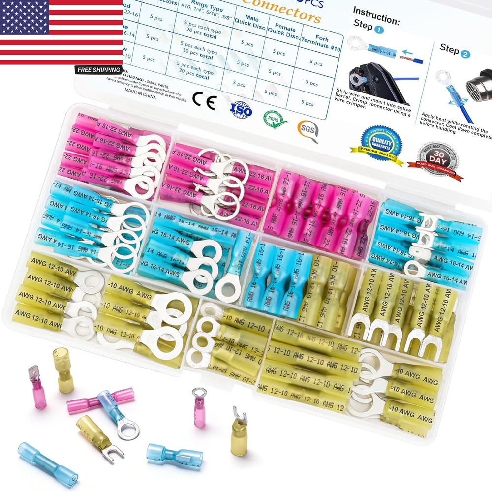 120Pcs Heat Shrink Wire Connectors, Waterproof Automotive Marine Electrical Term