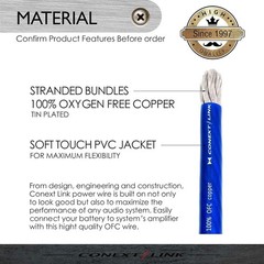 1/0 AWG BLUE OFC Copper Cable Marine Grade Power Wire Ultra Flexible 25foot