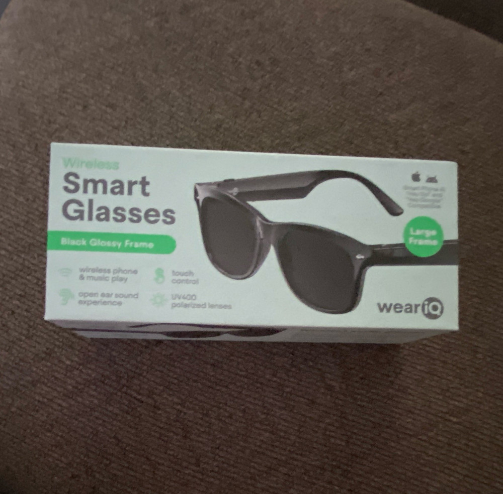 weariQ Wireless Smart Glasses Bluetooth Audio Black Glossy Large Frame