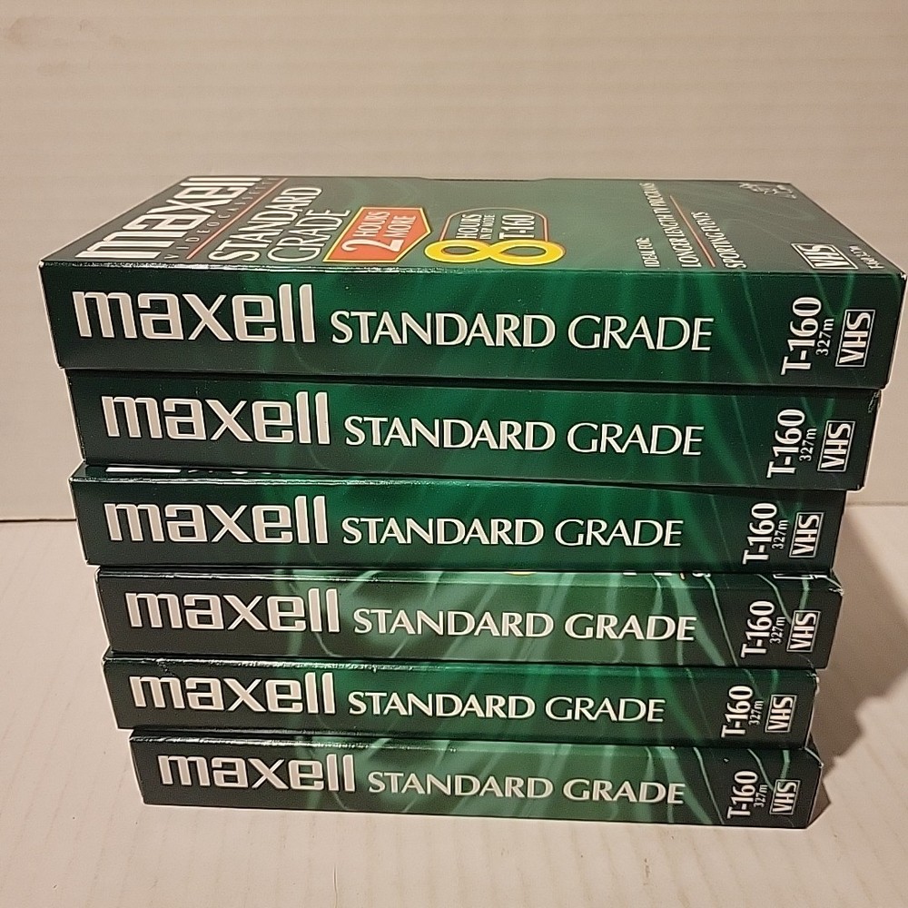 6 Maxwell 120 VHS Tapes Standard Grade ~ Lot Of New, Unsealed Up To 8 Hours Ea