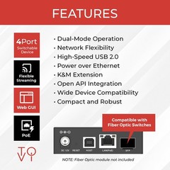 ToVi X2USB-EFD USB 2.0 Over IP Extender 1GbE RJ45/SFP PoE 4-Port Hub