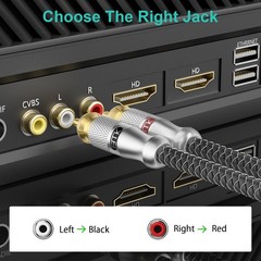 RCA Cable 1.5Ft/0.5M – Shielded Braided 2 Male to – 24k Gold-Plated Connectors