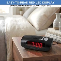 Digital Alarm Clock Radio AM FM USB Charging Red LED Display Battery Backup
