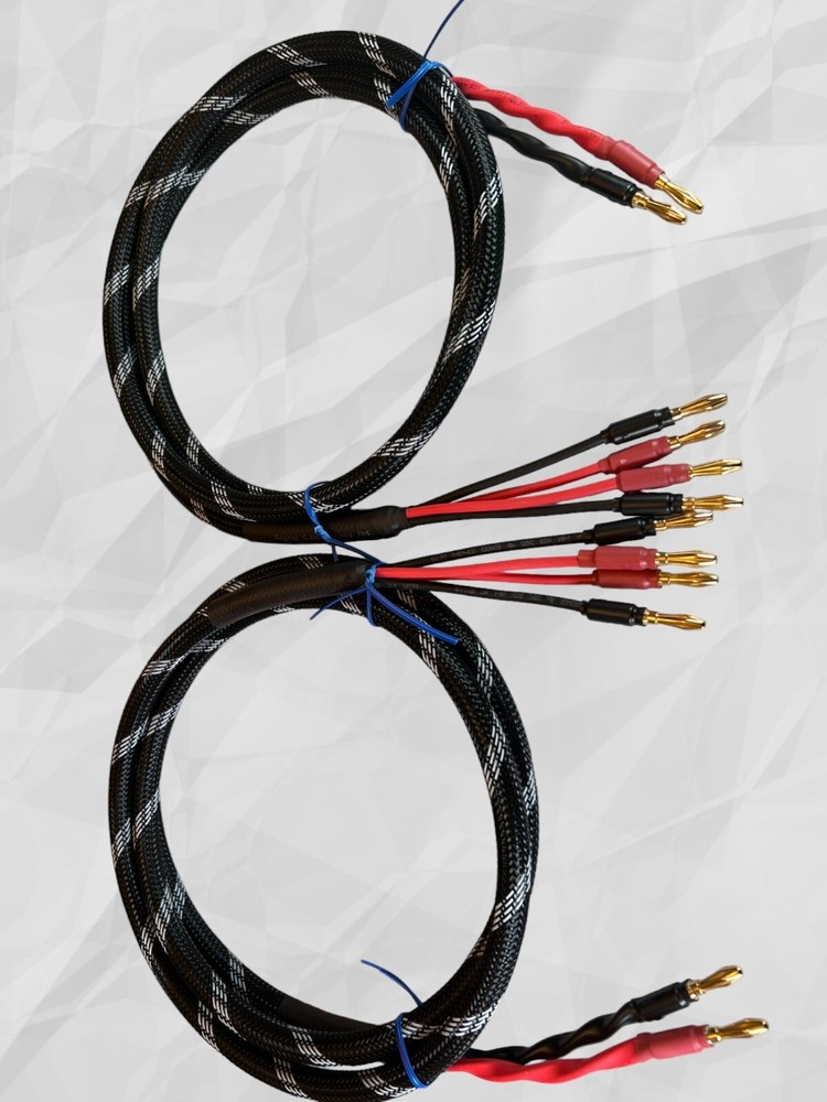 Canare 4S11 HI-FI Bi-Wire Speaker Cable Pair, Flex Braided 2 to 4 Banana, 12 Ft.