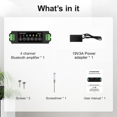 4-Channel Bluetooth Mini Amplifier 120W for Passive Speakers, TWS, AUX, USB, MIC